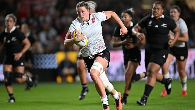 Canada's Sophie de Goede of Canada, pictured in Canada's semifinal win over New Zealand on Sept. 19, is nominated as player of the year.