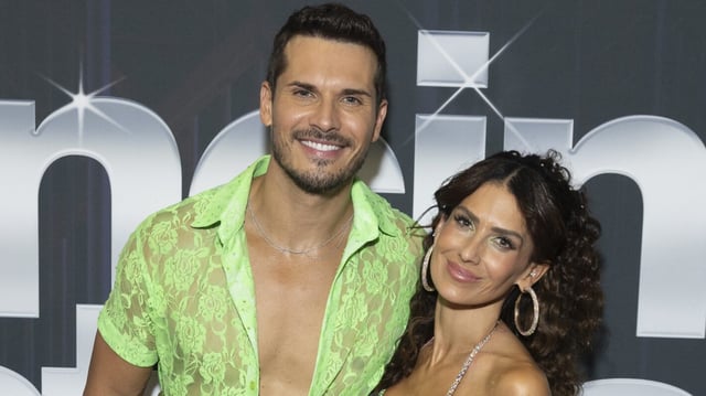 Gleb Savchenko, Hilaria Baldwin, 'Dancing With the Stars' Season 34 premiere red carpet, ABC, September 16, 2025.