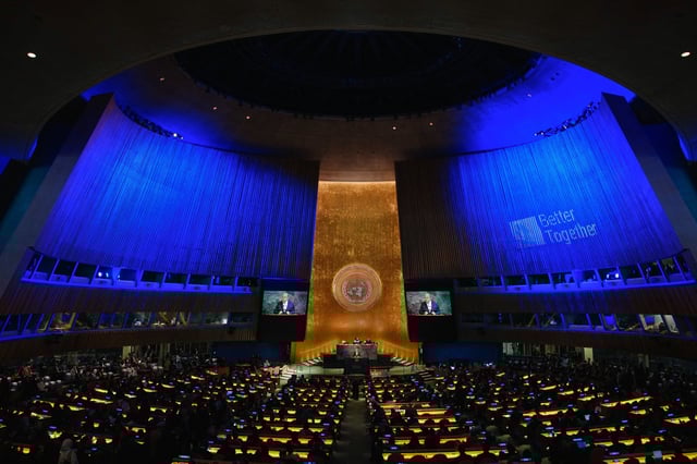 United Nations Secretary-General Antonio Guterres speaks during a high-level meeting to mark the 80th anniversary of the establishment of the United Nations at U.N. headquarters in New York City, U.S., September 22, 2025. REUTERS/Eduardo Munoz