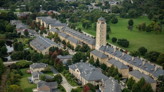 An aerial view of the former Fort Sheridan in Lake County.