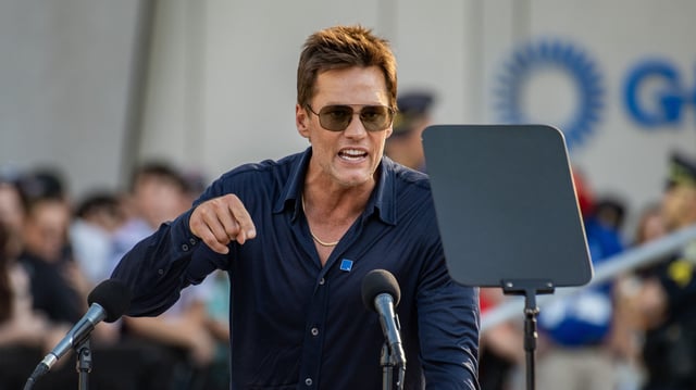 MASSACHUSETTS, UNITED STATES - AUGUST 8: Tom Brady speaks at his statue unveiling ceremony at Gillette Stadium in Foxborough, Massachusetts in August 8, 2025. Tom Brady took the Patriots to six Super Bowl titles and 17 division championships in the 18 seasons he played for them as a starter. (Photo by Joseph Prezioso/Anadolu via Getty Images)