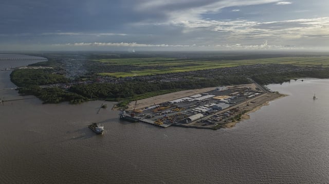 Aerial view of tthe Guyana Shore Base in Georgetown, Guyana.