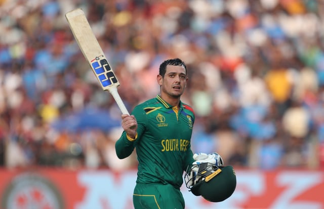 Quinton de Kock of South Africa is dismissed during the ICC Men's Cricket World Cup 2023 match between South Africa and New Zealand at MCA International Stadium on 1 November 2023 in Pune, India. (Photo: Pankaj Nangia / Gallo Images / Getty Images)