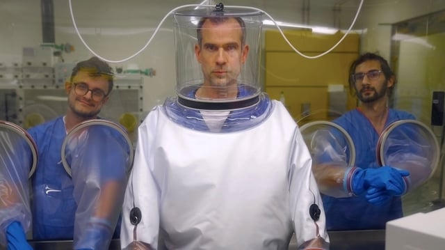 Chris van Tulleken, centre, in Disease X: Hunting the Next Pandemic