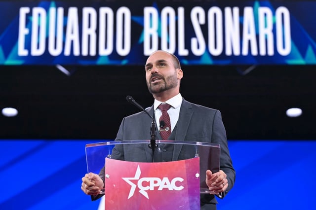 Le député brésilien Eduardo Bolsonaro, à Oxon Hill (Maryland), aux Etats-Unis, le 20 février 2025