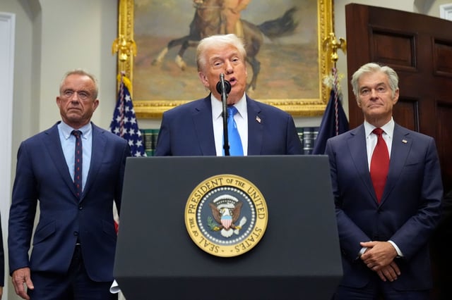 President Trump thanked HHS Secretary Robert F. Kennedy Jr., left, “the man who brought this issue to the forefront of American politics, along with me.”