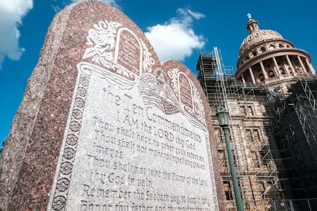 A new Texas law requires that public schools must display the Ten Commandments, as seen on a monument at the state Capitol in Austin, on a poster in classrooms.
