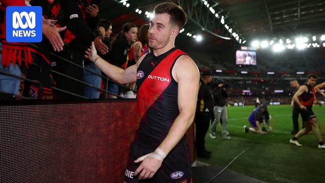 Essendon captain Zach Merrett high-fives fans while walking