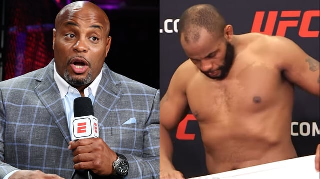 Daniel Cormier commentates cageside at UFC 319, opposite Cormier at the official weigh-in for UFC 210. Credit: Ed Mulholland/Zuffa LLC