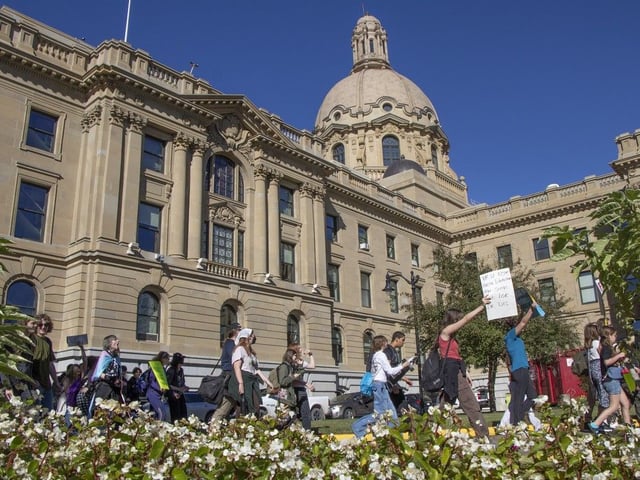 Hundreds of students walked out of classrooms  on Monday, September 22, 2025 to rally at the Alberta Legislature as a teachers strike looms.  