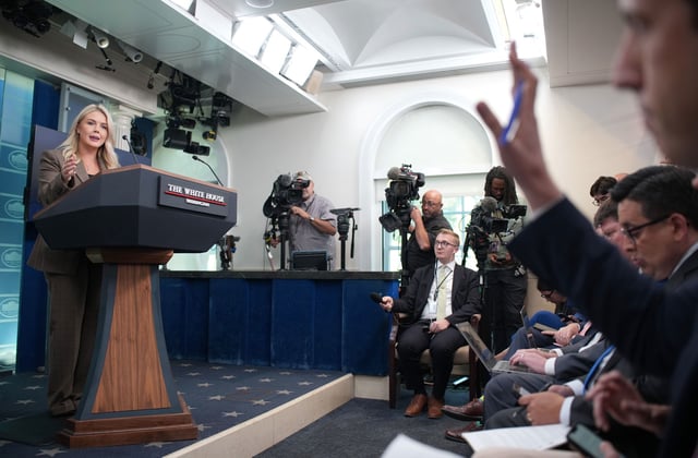 WASHINGTON, DC - SEPTEMBER 22: White House Press Secretary Karoline Leavitt speaks during the daily press briefing in the Brady Press Briefing Room at the White House on September 22, 2025 in Washington, DC. Leavitt discussed a range of topics during the briefing, including Charlie Kirk, energy, gas prices, and inflation. (Photo by Andrew Harnik/Getty Images)