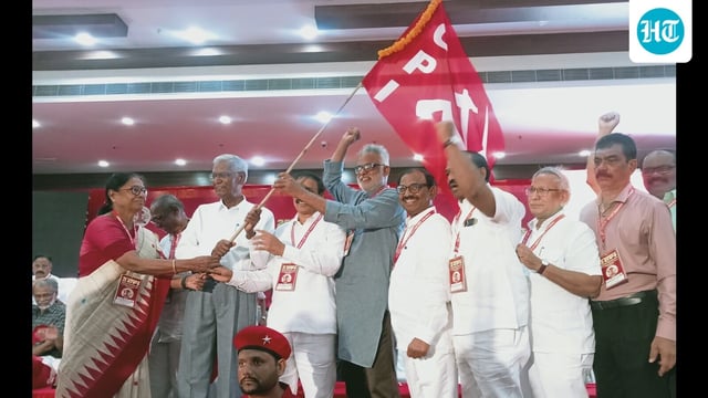 Left leaders during the CPI’s 25th National Congress on Monday. (HT)