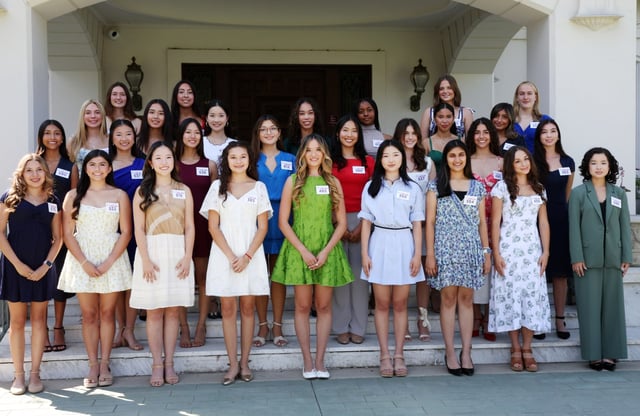 Finalists for the 2026 Rose Parade Rose Court posed for photos on the steps of the Tournament House in Pasadena on Monday, Sept. 22, 2025. (Photo by Trevor Stamp, Contributing Photographer)