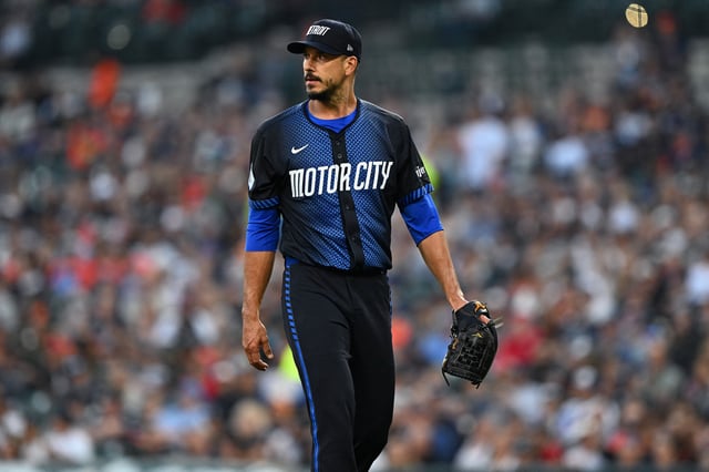 Sep 19, 2025; Detroit, Michigan, USA;  Detroit Tigers starting pitcher Charlie Morton (50) walks off the field after giving up three runs against the Atlanta Braves in the first inning at Comerica Park. Mandatory Credit: Lon Horwedel-Imagn Images/File photo