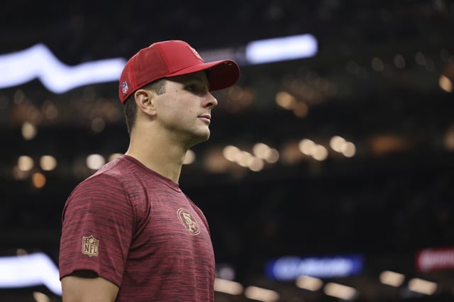 NEW ORLEANS, LOUISIANA - SEPTEMBER 14: Brock Purdy #13 of the San Francisco 49ers looks on prior to an NFL football game against the New Orleans Saints at Caesars Superdome on September 14, 2025 in New Orleans, Louisiana. (Photo by Logan Bowles/Getty Images)