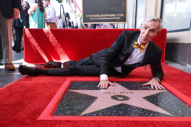 US television presenter Bill Nye poses during his Hollywood Walk of Fame star ceremony in Hollywood, California, on September 22, 2025. (Photo by VALERIE MACON / AFP) (Photo by VALERIE MACON/AFP via Getty Images)