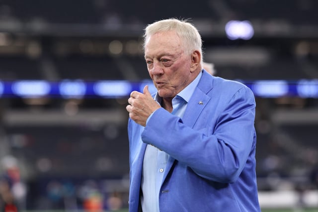 Dallas Cowboys owner Jerry Jones looks on prior to the NFL Preseason 2025 game against the Atlanta Falcons at AT&T Stadium on August 22, 2025 in Arlington, Texas.