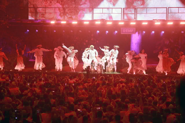 Bad Bunny and dancers on stage in San Juan, Puerto Rico on Saturday, September 20, 2025.