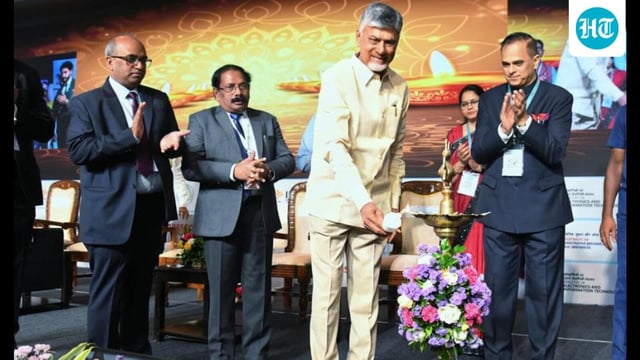 Andhra Pradesh chief minister N Chandrababu Naidu on Monday appealed to young technocrats to become partners in developing Swadeshi technology. (HT PHOTO)