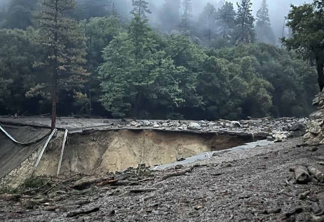 Repair work is expected to begin soon on the portion of Highway 38 in the San Bernardino Mountains that gave way during an intense storm on Sept. 18, 2025. (Courtesy of Caltrans)