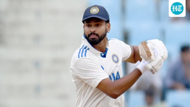 Shreyas Iyer, captain of India A, in action against Australia A during the third day of 1st Test cricket match