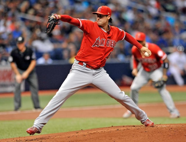 Los Angeles Angels starter Tyler Skaggs pitches to a Tampa Bay Rays batter during the first inning of a baseball game July 31, 2018, in St. Petersburg, Fla. (AP File Photo/Steve Nesius)