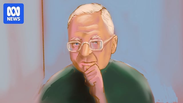 An illustration of an man wearing green top with glasses and grey hair