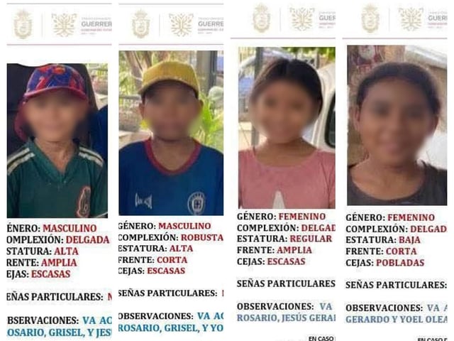 Cuatro niños reportados como desaparecidos en Acapulco