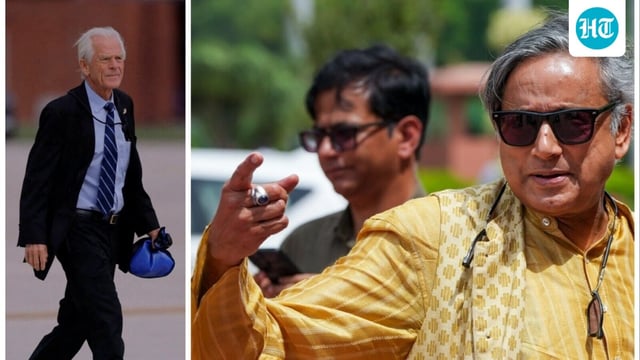 L: Peter Navarro, White House senior counselor for trade and manufacturing | R: Congress MP Shashi Tharoor.