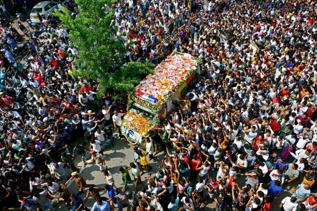 Fans gather to pay their respect to musician Zubeen Garg at Jalukbari in Guwahati