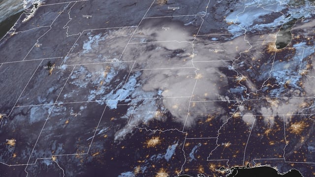 Satellite image of storms over central U.S. at 09:40 UTC on September 23, 2025. Credit: NOAA/GOES-East, RAMMB/CIRA, The Watchers