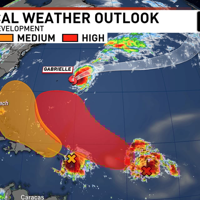 Tropical depression likely to form in Atlantic, second disturbance will approach Bahamas. (WPEC){p}{/p}
