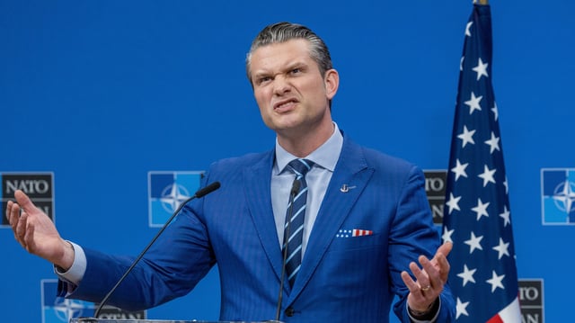 BRUSSELS, BELGIUM - FEBRUARY 13: U.S. Secretary of Defence Pete Hegseth holds his closing press conference at the end of defense ministers' meetings at NATO headquarters on February 13, 2025 in Brussels, Belgium.