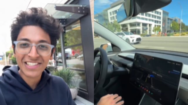 Man takes Elon Musk’s Robotaxi. Image Source: Ishansharma7390/ X