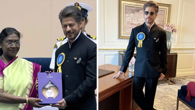 President Murmu presenting the award to Shah Rukh Khan (L) and a picture of Khan shared by his wife, Gauri Khan (R) | ANI and X@gaurikhan