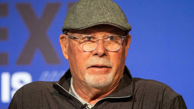 Tampa Bay Buccaneers head coach Bruce Arians talks to the media during the 2022 NFL Combine. Mandatory Credit: Trevor Ruszkowski-Imagn Images