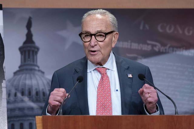 Senate Minority Leader Chuck Schumer, D-N.Y., speaks during a news conference on Capitol Hill in Washington, Friday, Sept. 19, 2025. (AP Photo/Jose Luis Magana)