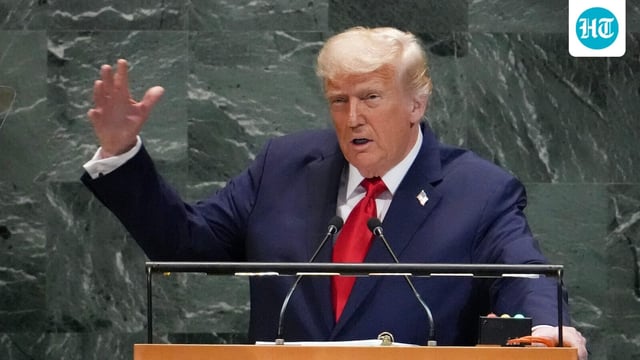 US President Donald Trump delivers remarks to the United Nations General Assembly at the UN headquarters in New York City on September 23, 2025.