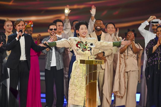 MOSCOW, RUSSIA - SEPTEMBER 21: Duc Phuc of Vietnam wins the new global song competition called Intervision, initially positioned as a response to the long-running European Eurovision music contest, in Moscow, Russia on September 21, 2025. (Photo by Sefa Karacan/Anadolu via Getty Images)
