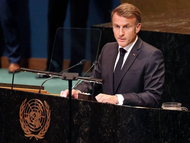 Emmanuel Macron durante su discurso en la Asamblea General de la ONU. (AFP)