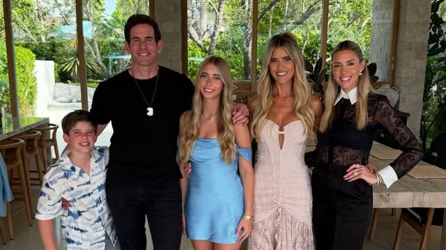 Tarek El Moussa, Christina Haack, and Heather Rae El Moussa with kids Brayden and Taylor, Instagram, June 10, 2025.