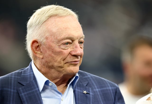 Aug 16, 2025; Arlington, Texas, USA;  Dallas Cowboys owner Jerry Jones before the game against the Baltimore Ravens at AT&T Stadium. Mandatory Credit: Kevin Jairaj-Imagn Images/File Photo