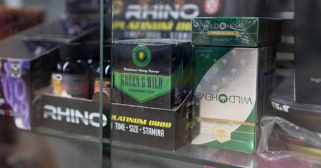 THC products sit near the cash register in Hyde Park Market in Austin on May 5, 2025.