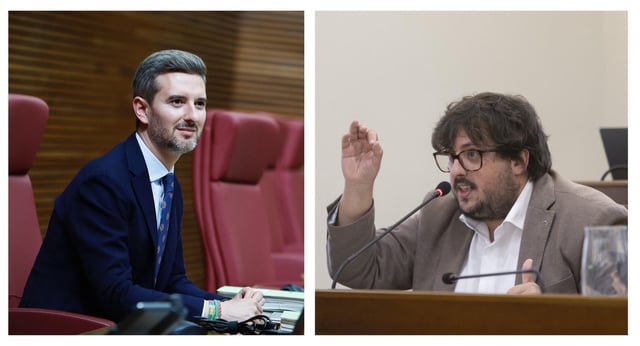 Soler y Vila en sendas imágenes de archivo en Les Corts y en el pleno de Gandia.