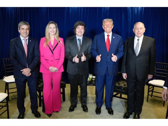 Javier Milei, Karina Milei, Luis Caputo y Gerardo Werthein en la reunión bilateral con Donald Trump en Nueva York.