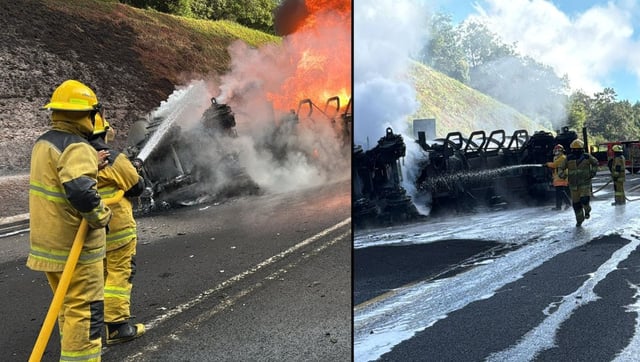 Accidente de pipa con combustible en la México-Tuxpan.