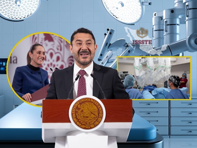 ISSSTE anuncia cirugías robóticas Da Vinci en seis hospitales de México.| Crédito: Presidencia/ISSSTE/Canva