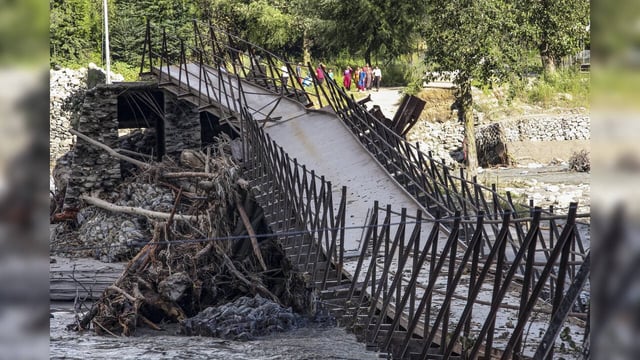 Kullu: A bridge damaged due to heavy rainfall, in Kullu, Himachal Pradesh. (PTI ...