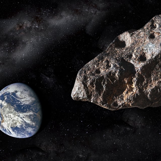 An illustration of an asteroid near Earth. 