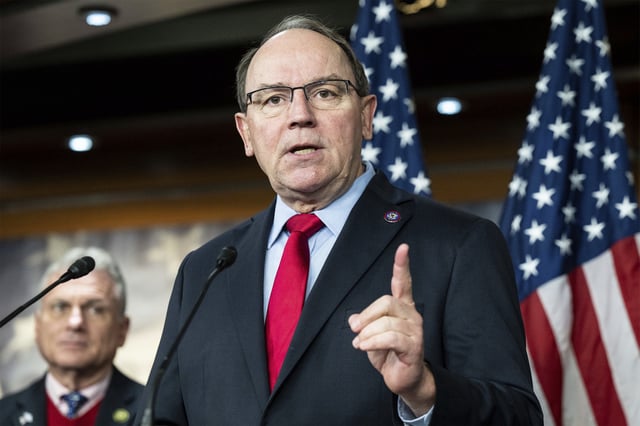 U.S. Representative Tom Tiffany (R-WI) speaking at a press conference about border security organized by the House Republican Congressional Border Security Caucus at the U.S. Capitol.